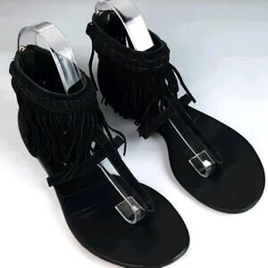 Diane Von Furstenberg DVF Paloma Suede Fringe Sandals Size 6